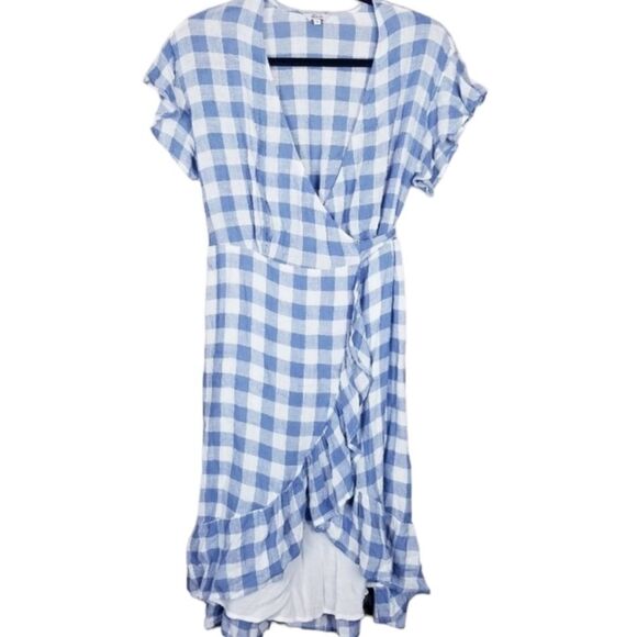 Rails Brigitte gingham blue white ruffle wrap dress Periwinkle M - Picture 3 of 7